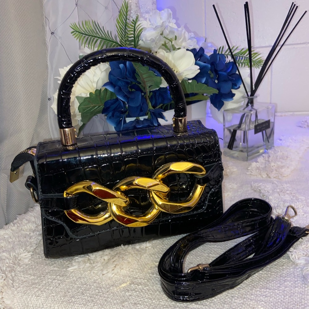 Crocodile skin black luxury purse